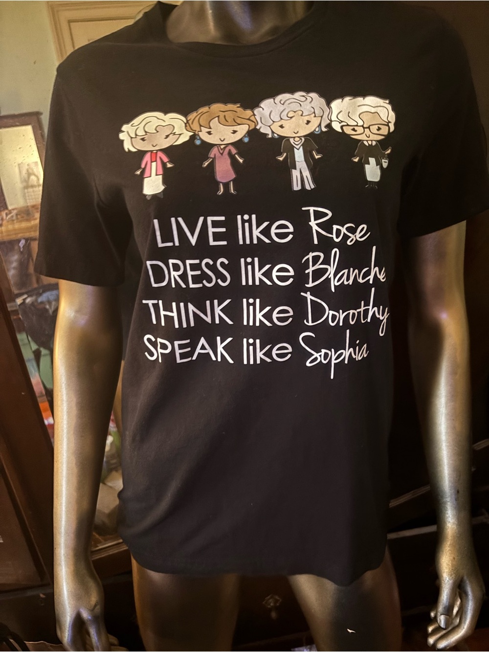 New Golden girls Black Graphic Tee with Colorful Cartoon Print